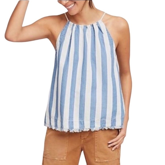 Anthropologie Tops - Maeve | Anthropologie | Rope Halter | Blue Stripe | Frayed Bottom | Size…